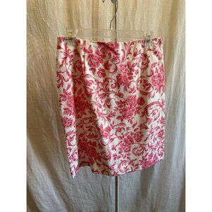 Talbots Back Zip Pink/White Floral Skirt 100% Cotton SIZE 8‎